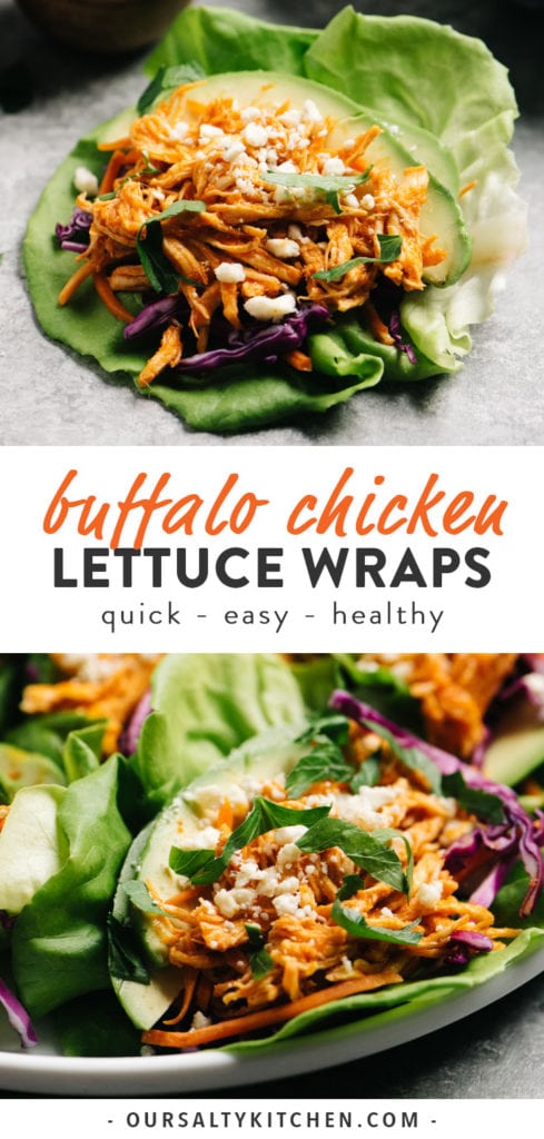 Pinterest collage for quick and easy Buffalo Chicken Lettuce Wraps.