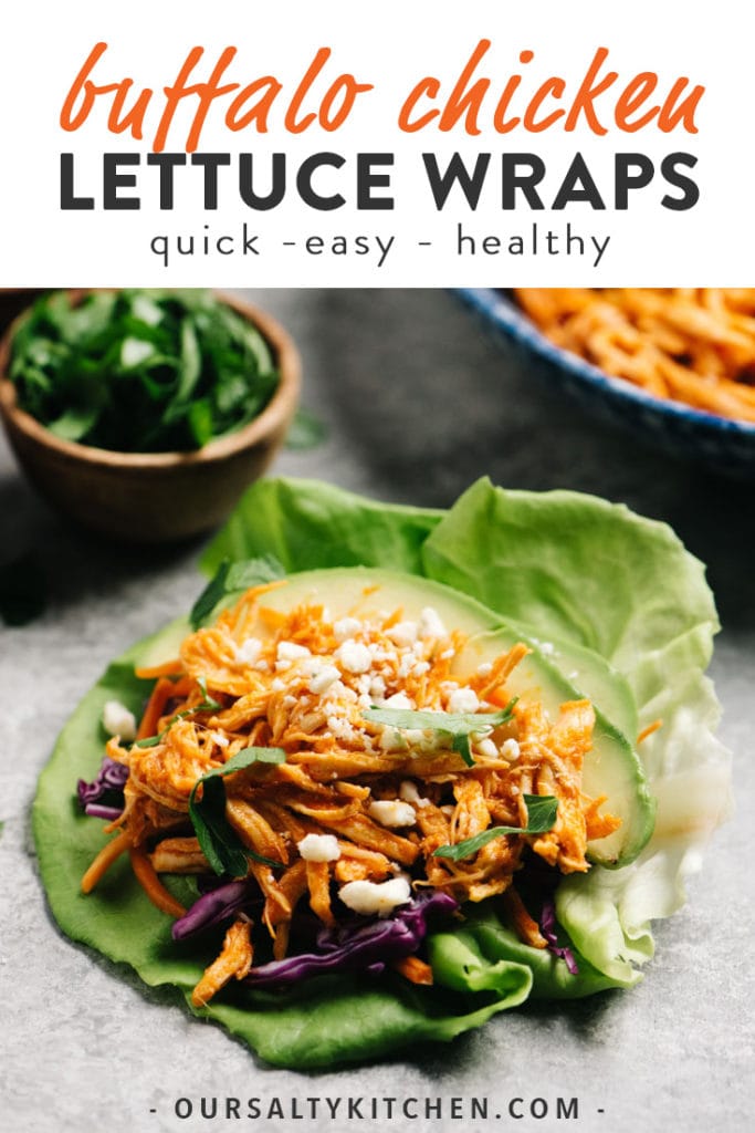 Pinterest image for healthy low carb buffalo chicken lettuce wraps.