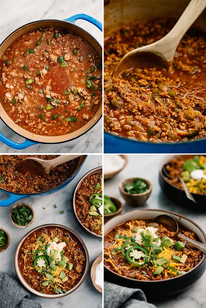 A collage of images showing an example of custom recipe photography for a Chili recipe.