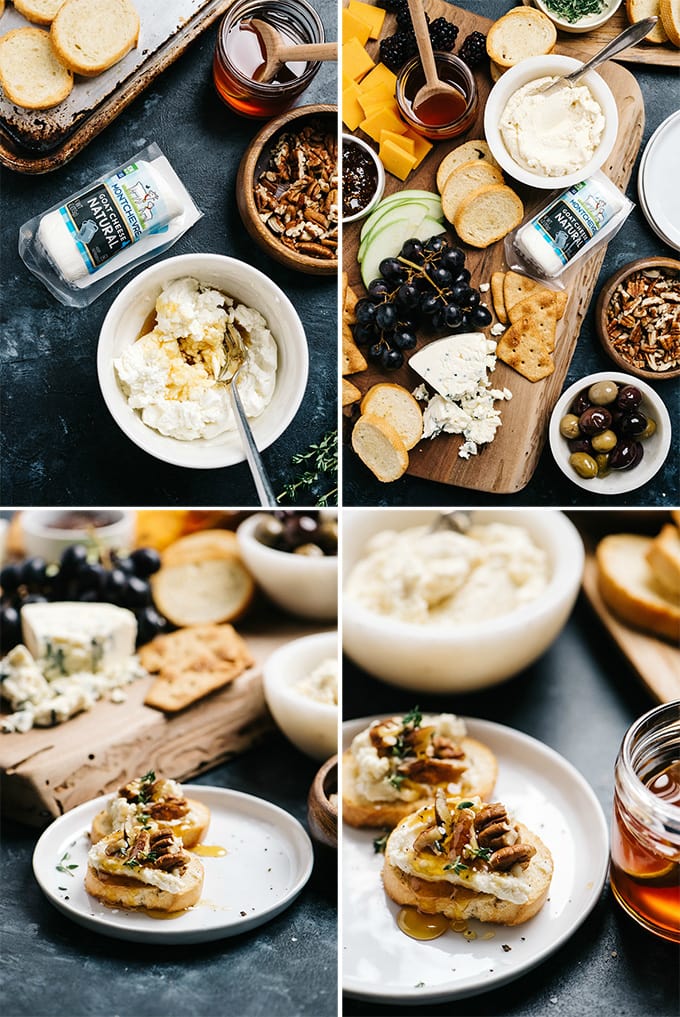 A collage of images showing an example of custom recipe photography for a cheese board.