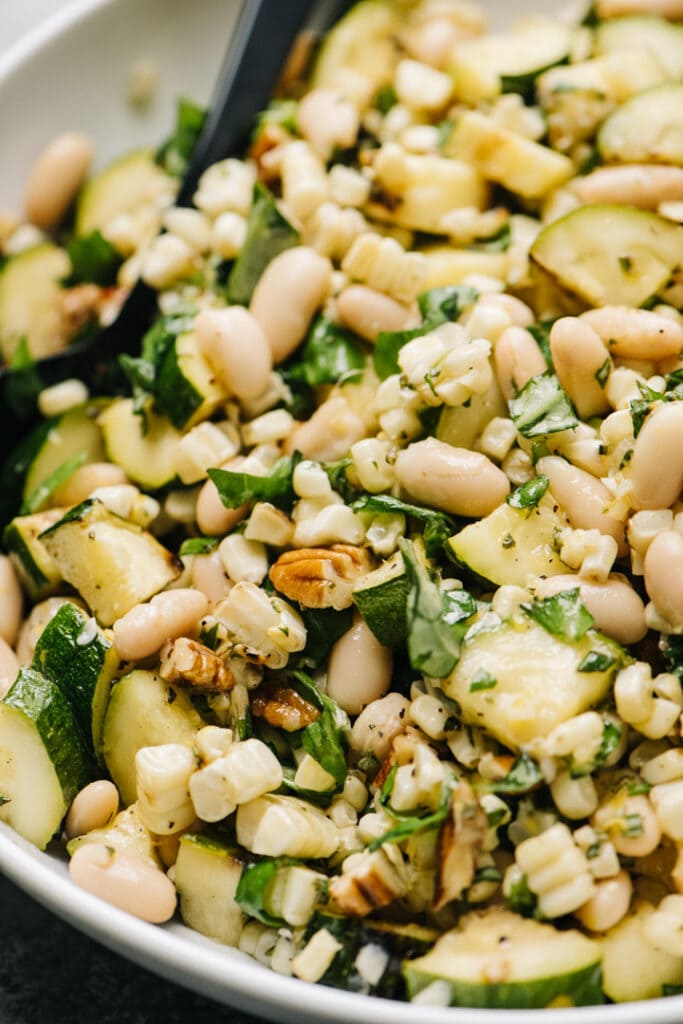 Grilled zucchini salad in a bowl. 