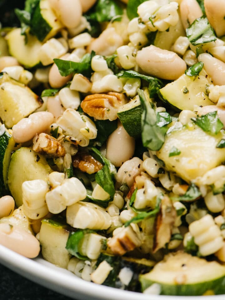 Grilled zucchini salad in a bowl.